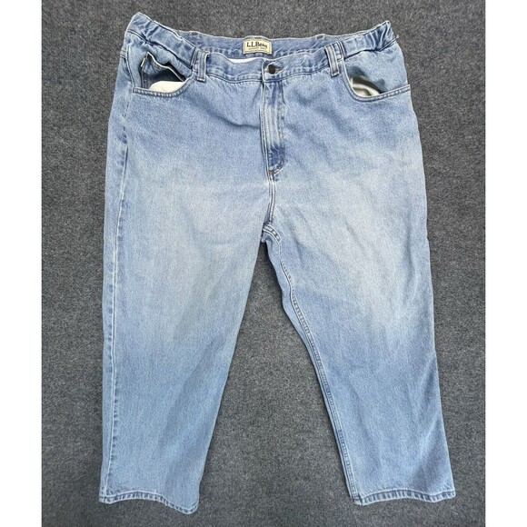 LL Bean Jeans Mens 42x29 Blue Comfort Waist Elastic Light Wash 100% Cotton Denim - Picture 1 of 9